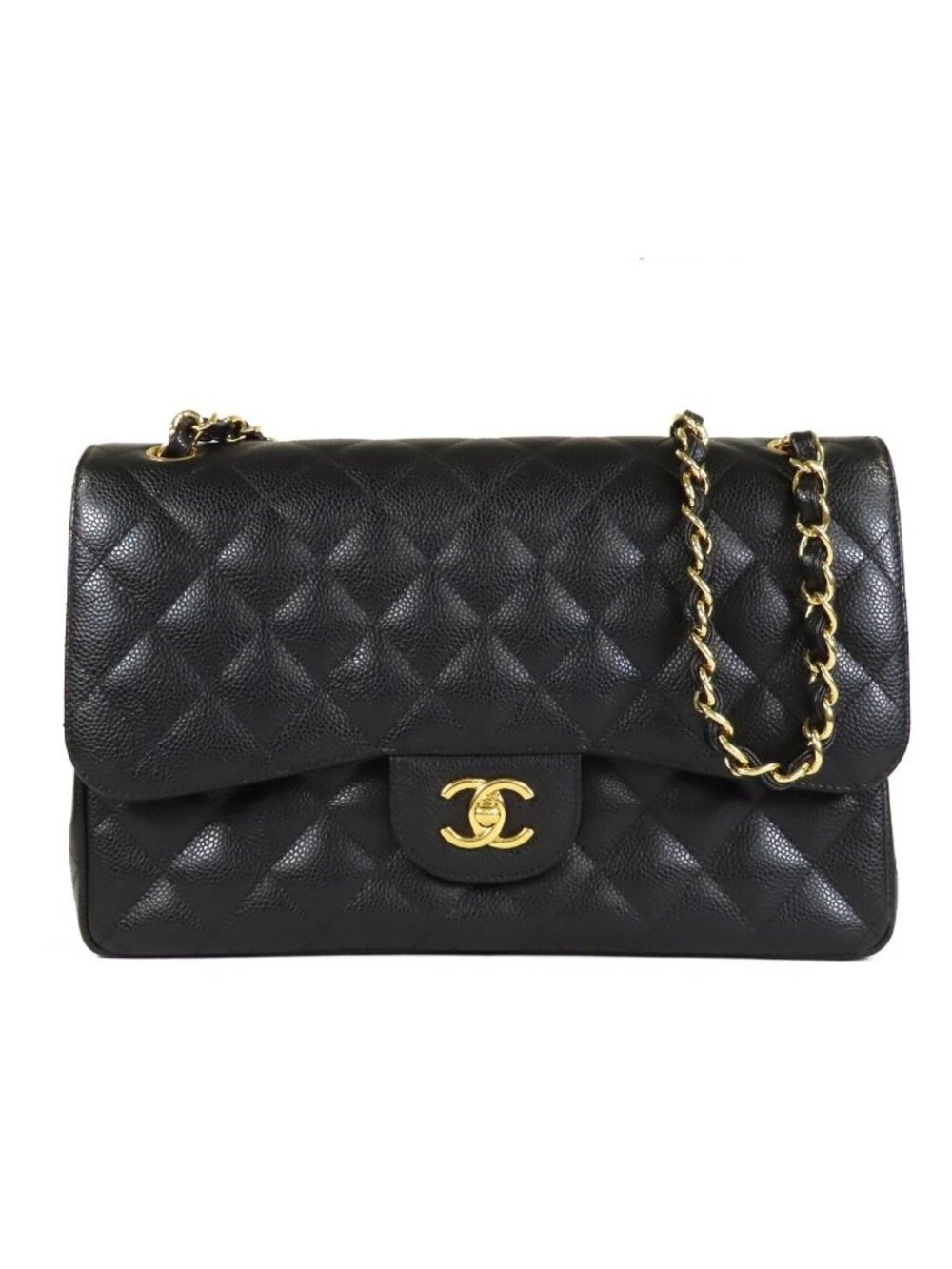 Chanel Classic Large Black Caviar Leather Double Flap Chain Shoulder Bag